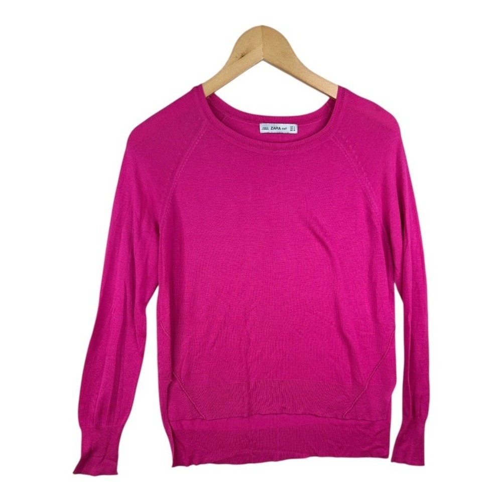 Zara Sweatshirt Womens M Pink Knit‎ Long Sleeve Boat Neck Stretch Pullover